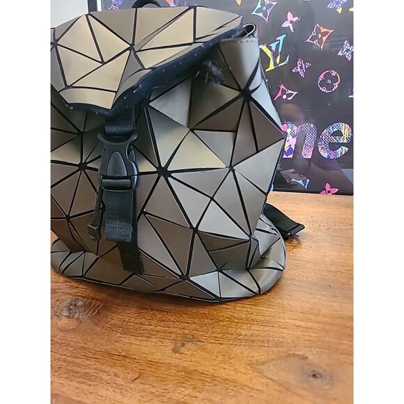 RARE! EMILIO PEPE Backpack Geometric Graphite CHARCOAL Slanted Triangle Bag - Picture 3 of 14